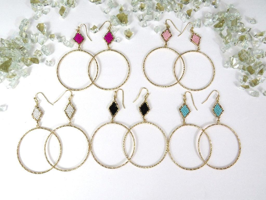 Beaded Accent Drop Hoops - Cocalily