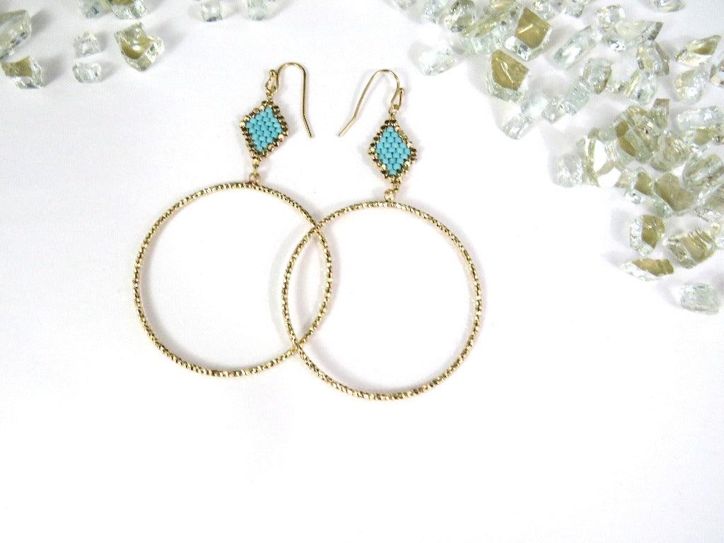 Beaded Accent Drop Hoops - Cocalily