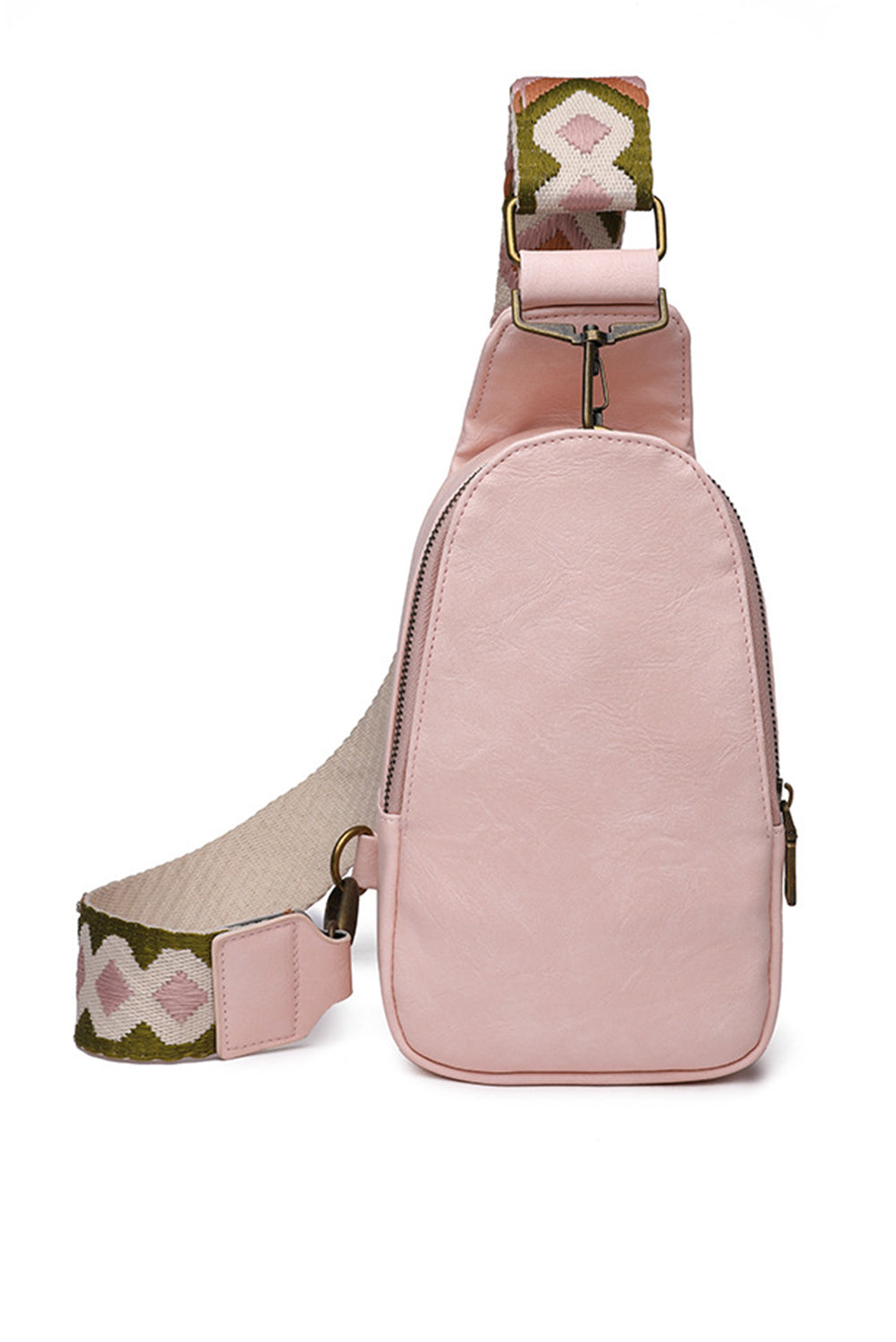 Pink sling bag with colorful adjustable strap