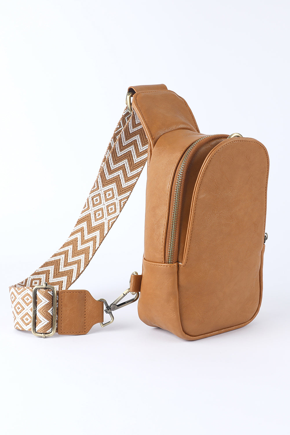Camel sling bag with camel and white chevron adjustable strap