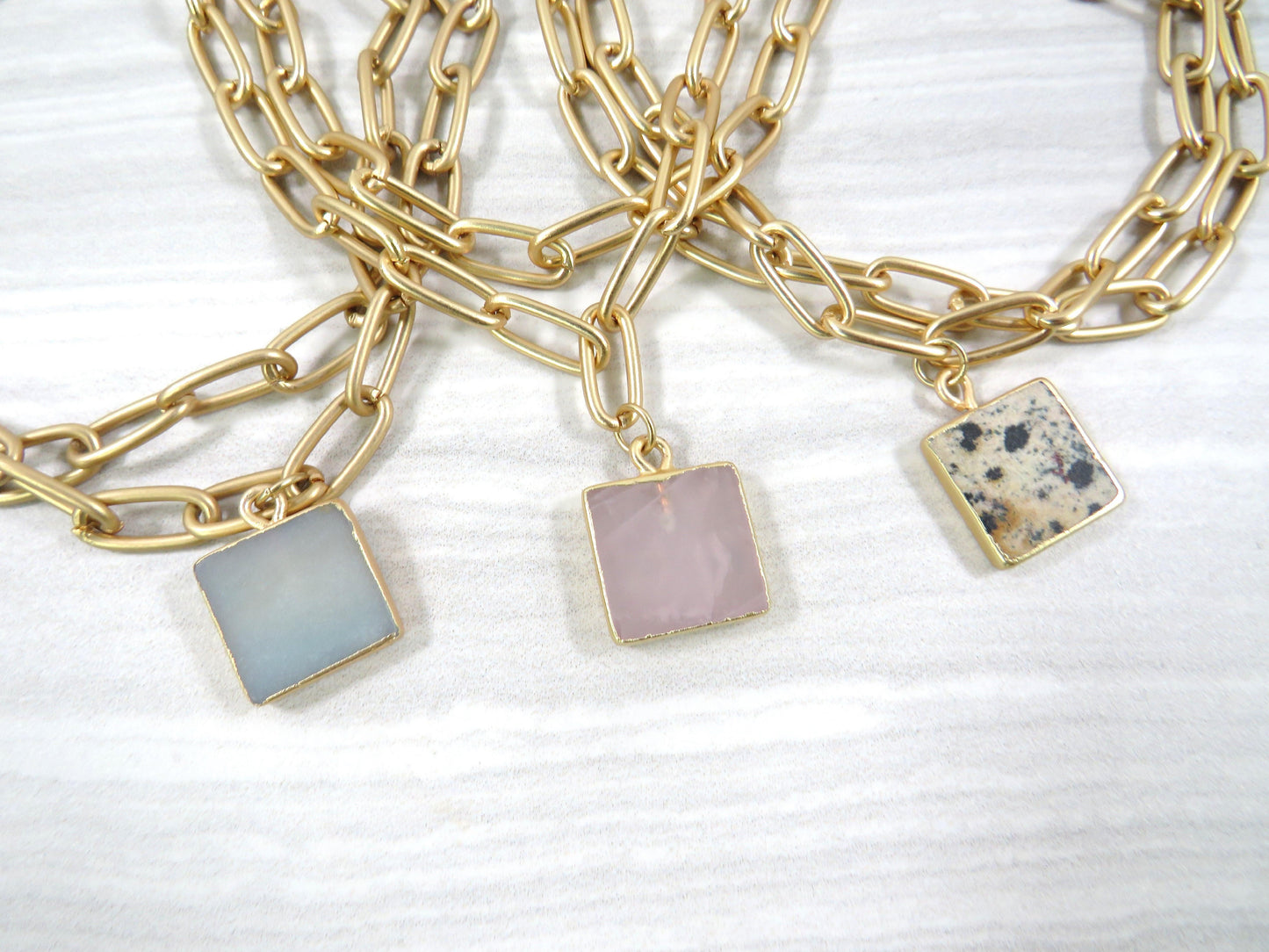 Square Stone Necklace and Bracelet Set - Cocalily